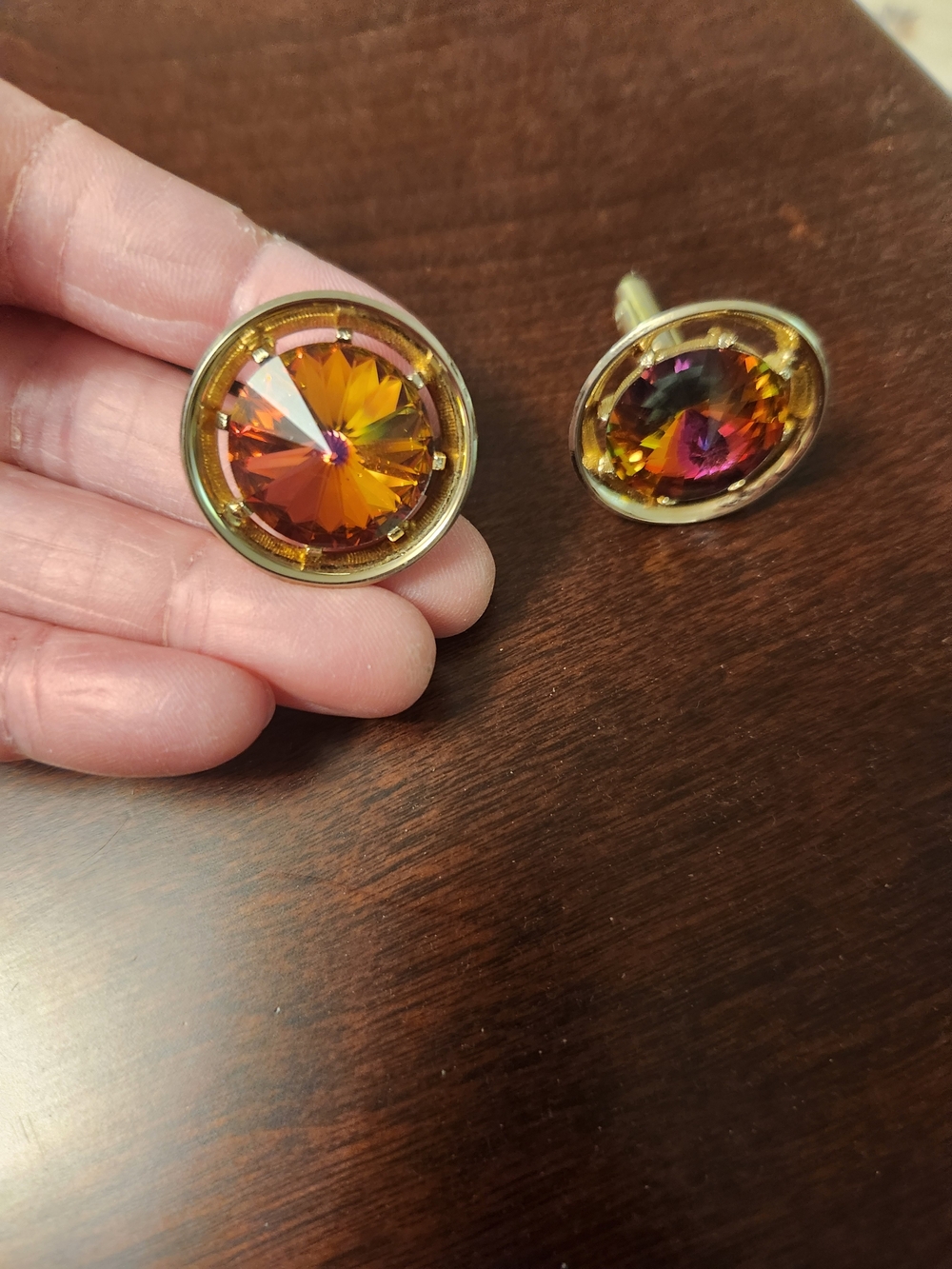 Gold-Tone Orange Crystal Cuff Links